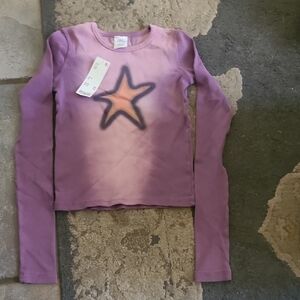 Urban Outfitters Purple Long-Sleeve Star Tee with Orange Graphic